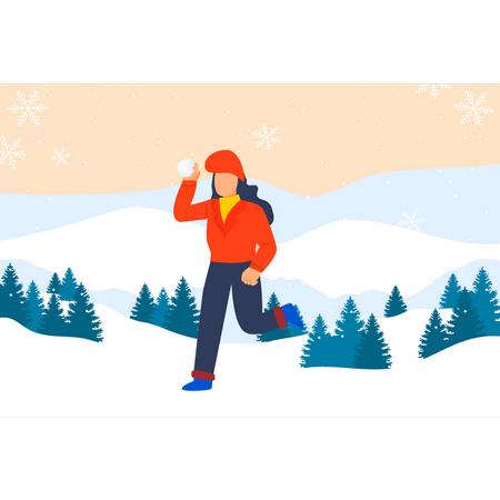 Girl playing with snowballs  Illustration