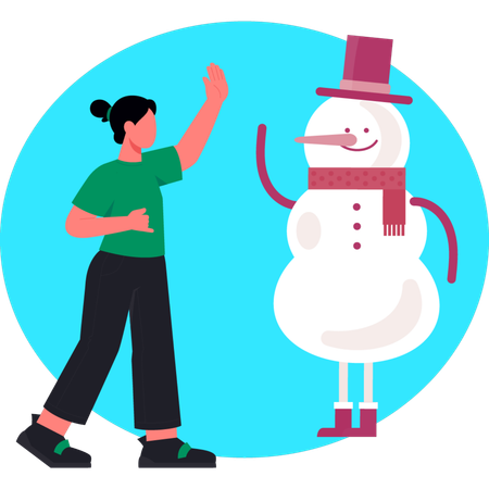 Girl playing with snowman  Illustration