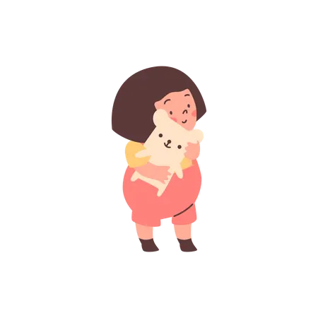 Girl playing with teddy bear  Illustration