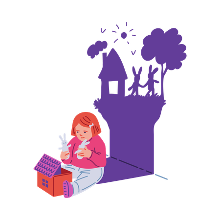 Girl playing with toy house  Illustration