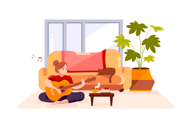 Girl plays guitar  Illustration