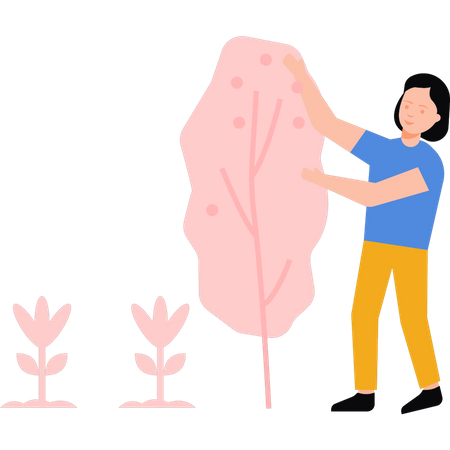 Girl plucking fruit from tree  Illustration