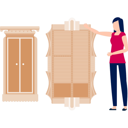 Girl pointing a cupboard  Illustration