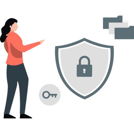 Girl pointing a security lock  Illustration