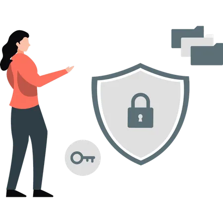 Girl pointing a security lock  Illustration