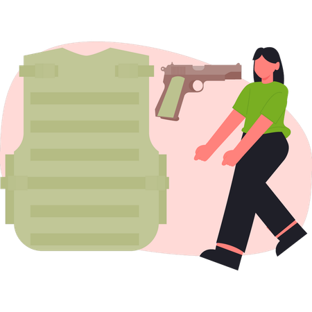 Girl  pointing army jacket  Illustration