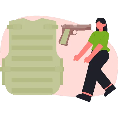 Girl  pointing army jacket  Illustration