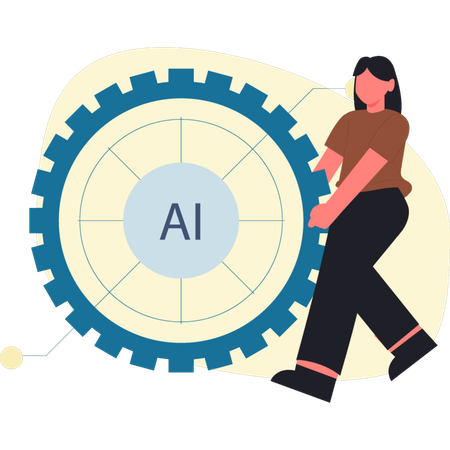 Girl pointing at artificial brain  Illustration