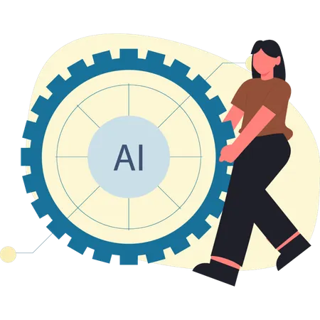 Girl pointing at artificial brain  Illustration