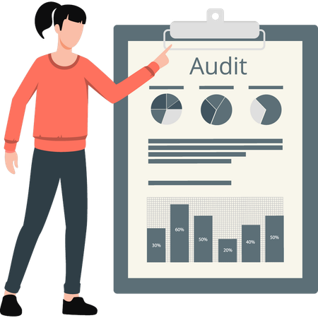 Girl pointing at audit report  Illustration