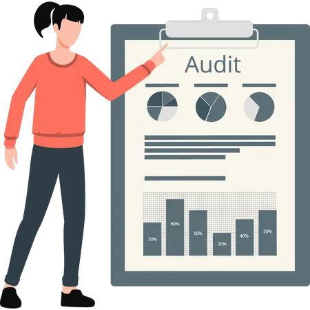 Girl pointing at audit report  Illustration