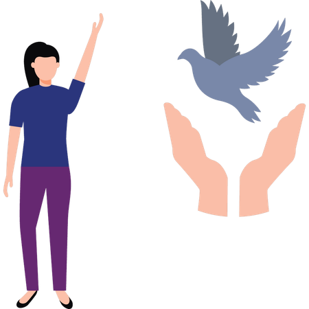 Girl Pointing At Bird  Illustration
