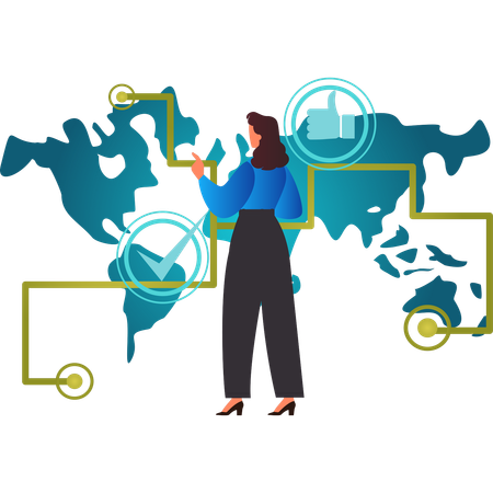 Girl pointing at business connection  Illustration