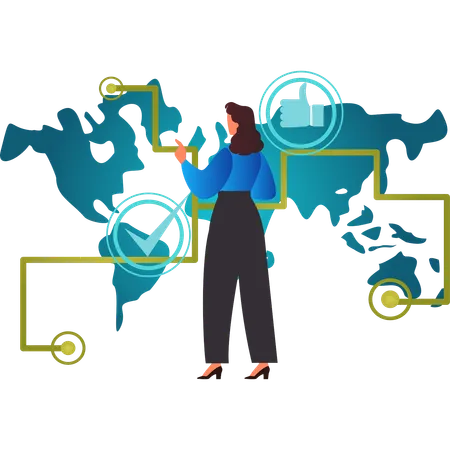 Girl pointing at business connection  Illustration