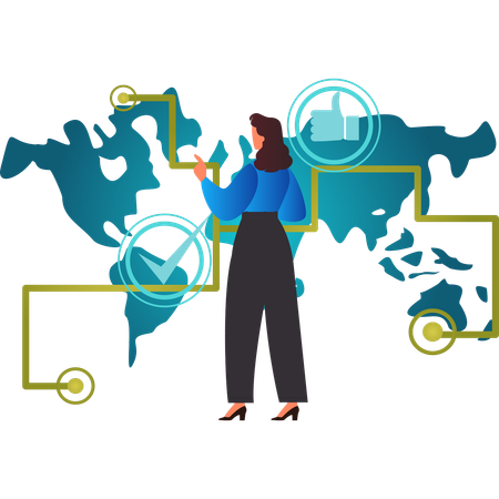 Girl pointing at business connection  Illustration