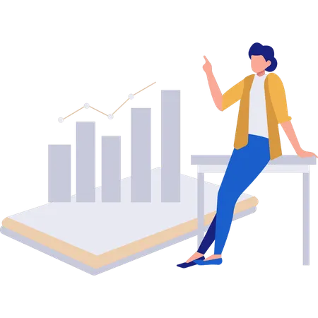 A Girl Is Pointing At A Business Graph Illustration