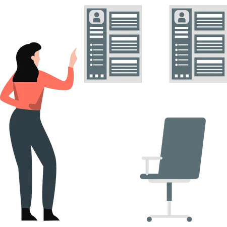 Girl pointing at business profile  Illustration