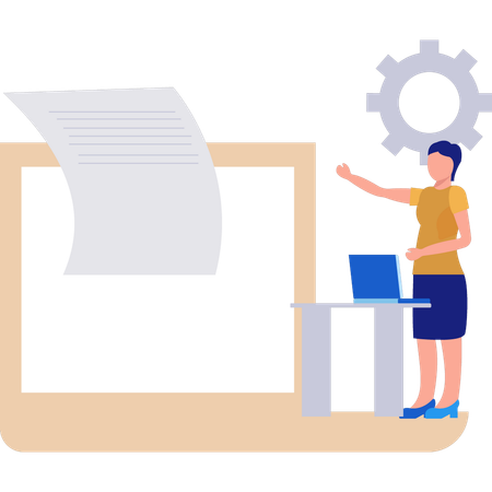 Girl pointing at business sheet  Illustration
