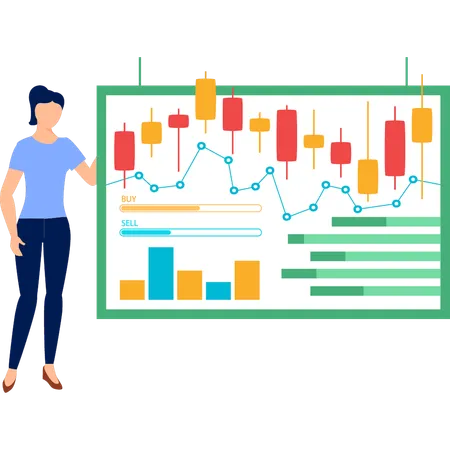 Girl Is Pointing At Candlestick Graph Pattern Illustration