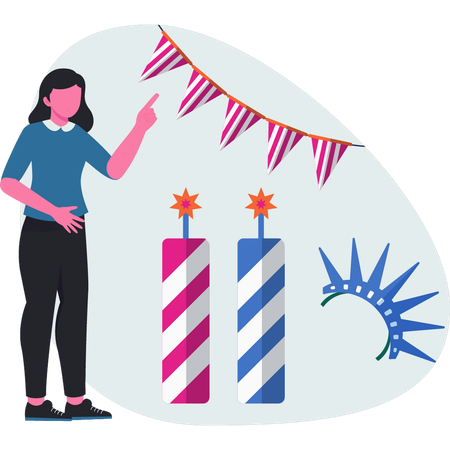 Girl pointing at celebration candles  Illustration