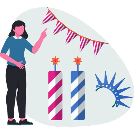 Girl pointing at celebration candles  Illustration