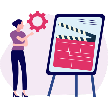 Girl pointing at clapperboard on board  Illustration