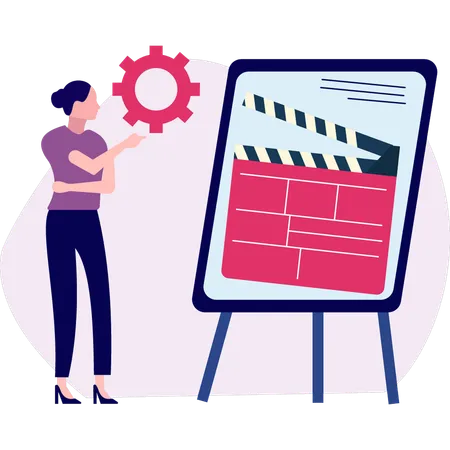 The Girl Is Pointing At The Clapperboard On The Board Illustration