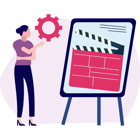 Girl pointing at clapperboard on board  Illustration