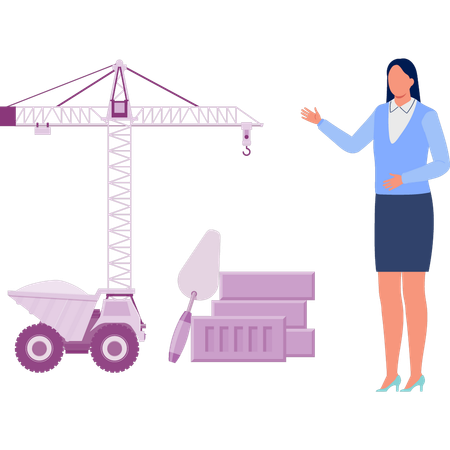 Girl pointing at construction material  Illustration