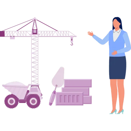 Girl pointing at construction material  Illustration