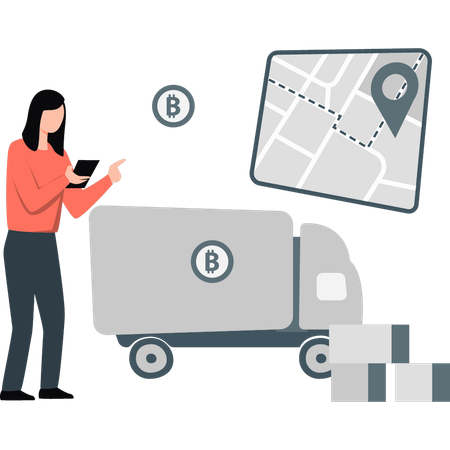 Girl pointing at delivery location  Illustration