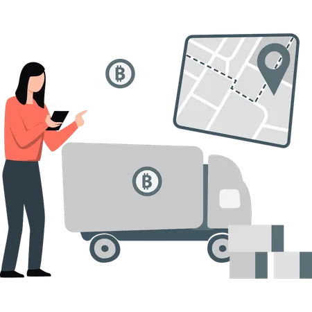 Girl pointing at delivery location  Illustration