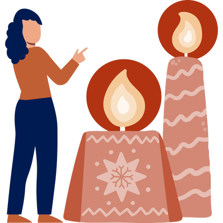 Girl pointing at diwali candle  Illustration