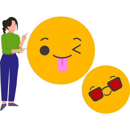 Girl pointing at emojis  Illustration