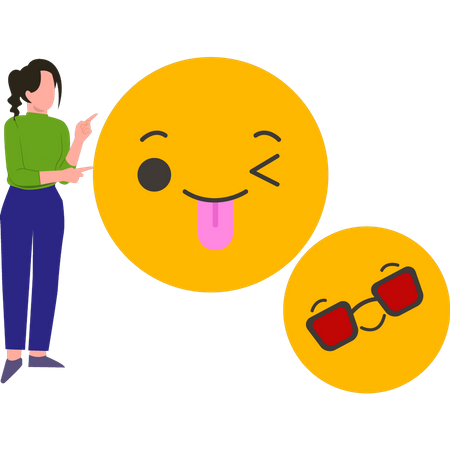Girl pointing at emojis  일러스트레이션