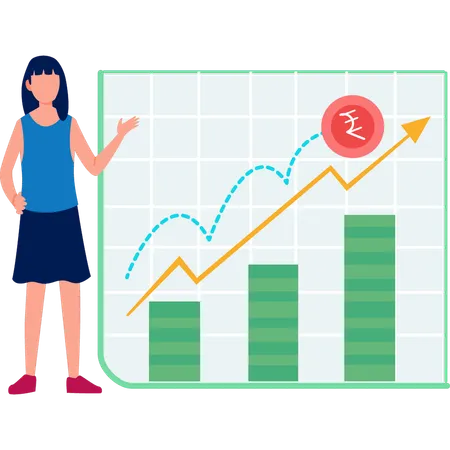 The Girl Is Pointing At The Finance Chart Illustration