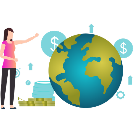 Girl pointing at financial arrangement  Illustration