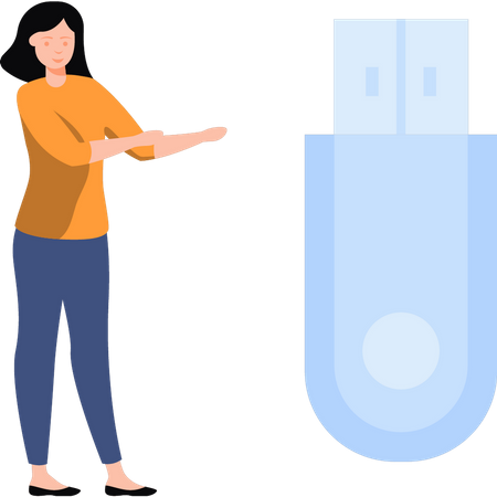 Girl pointing at flash drive  Illustration