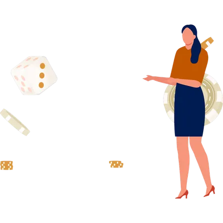 Girl Pointing At Gambling Chips And Dice イラスト