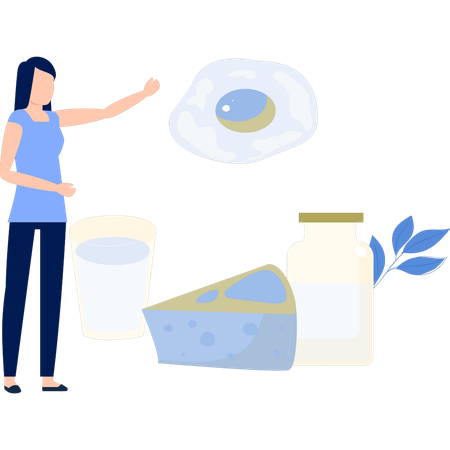 Girl pointing at healthy diet  Illustration