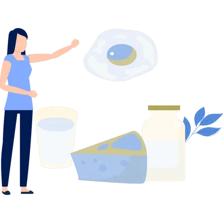 Girl pointing at healthy diet  Illustration