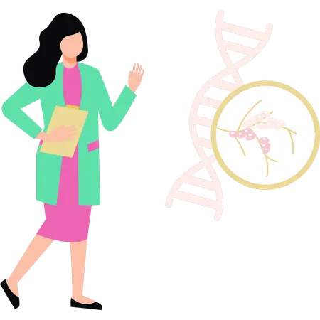 Girl pointing at helix DNA  Illustration