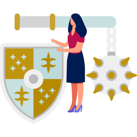 Girl pointing at heraldic symbol  Illustration