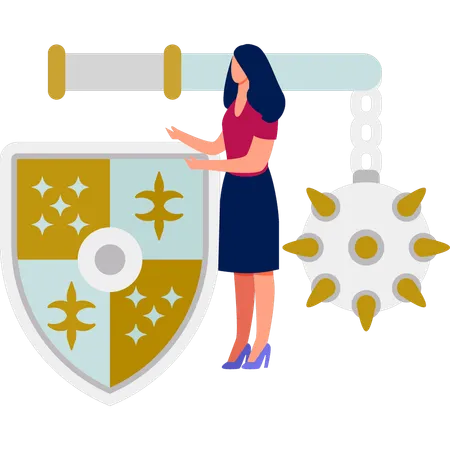 Girl pointing at heraldic symbol  Illustration