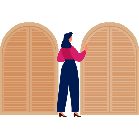 Girl pointing at home doors  Illustration