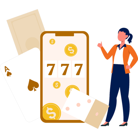 Girl pointing at jackpot numbers on mobile  Illustration