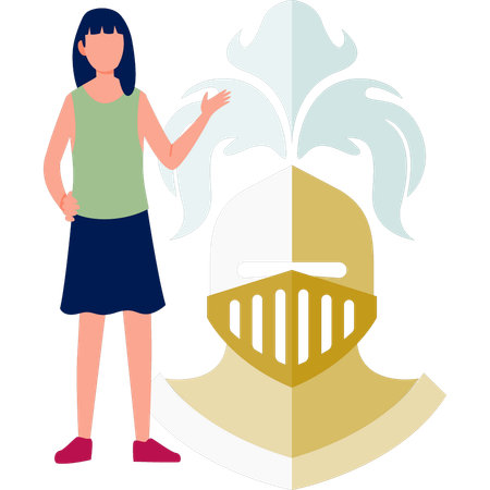 Girl pointing at knight head guard  Illustration