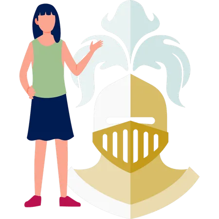 Girl pointing at knight head guard  Illustration