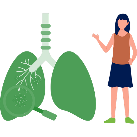 Girl pointing at lungs  Illustration