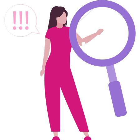 Girl Pointing At Magnifying Glass  Illustration